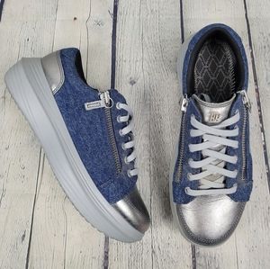 KYBUN | Nyon metallic & denim laceup & zip comfort shoes